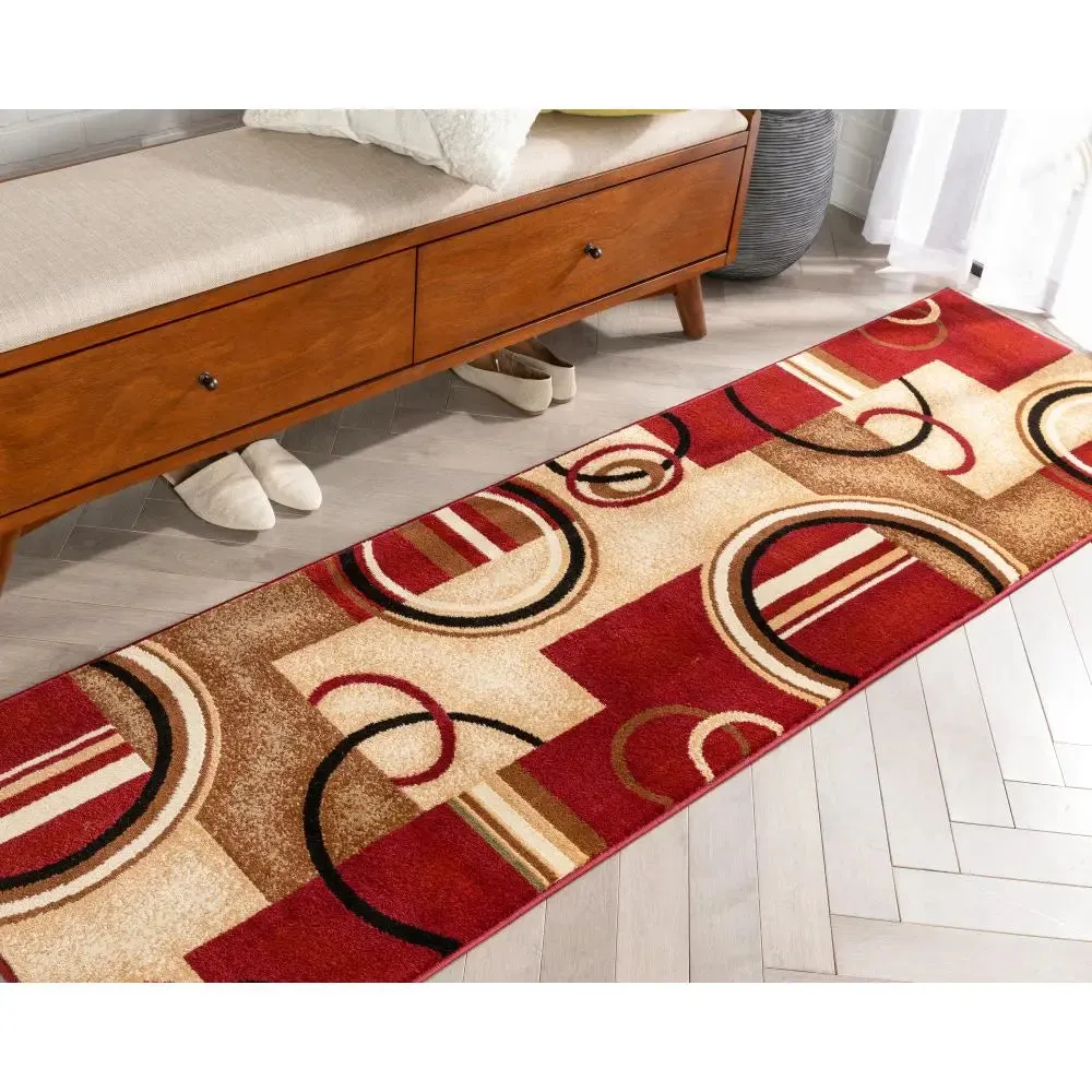 Arcs & Shapes Red Modern Rug