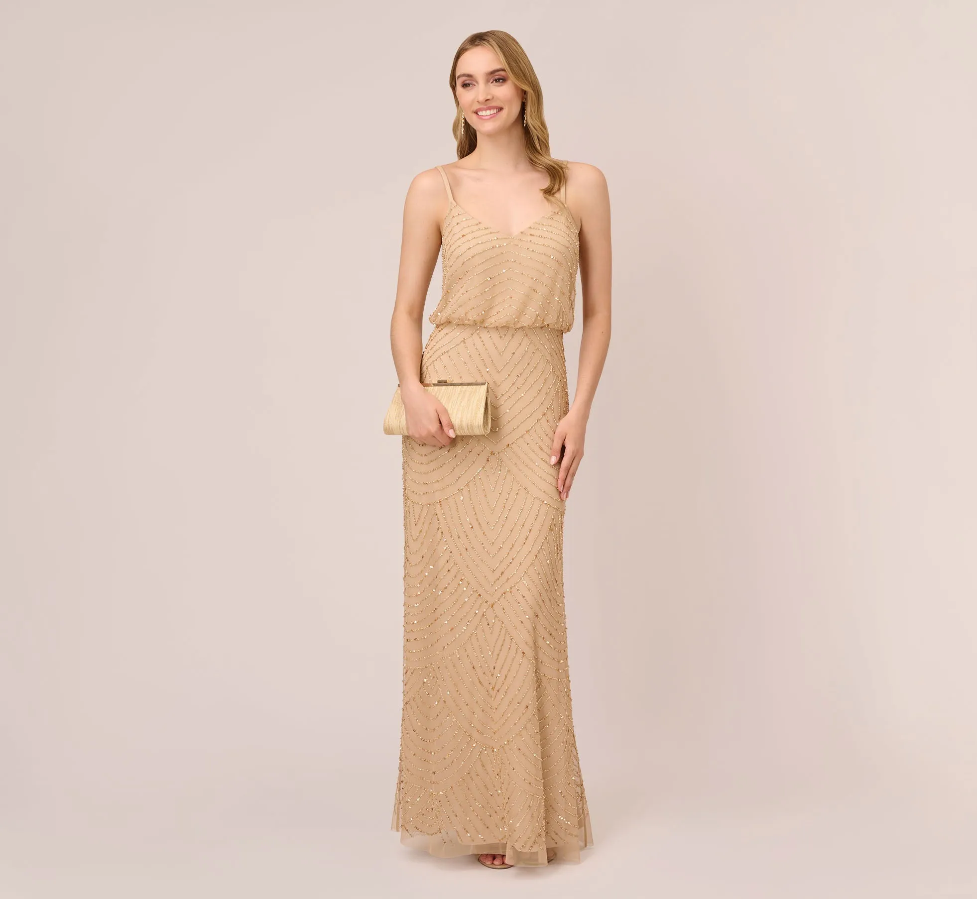 Art Deco Beaded Blouson Gown In Champ Gold