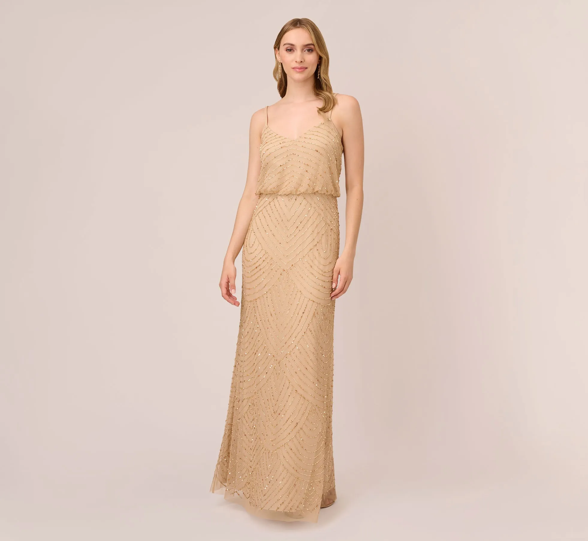 Art Deco Beaded Blouson Gown In Champ Gold