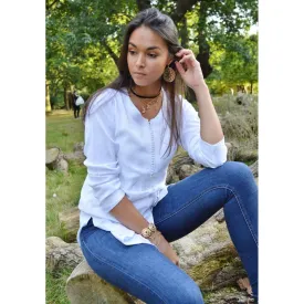 Autumn New White Magrib Moroccan Embroidery Shirt Tunic