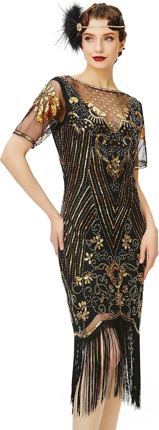 BABEYOND Flapper Dresses 1920s Gatsby - Roaring 20s Sequin Beaded Dress Fringe Dress