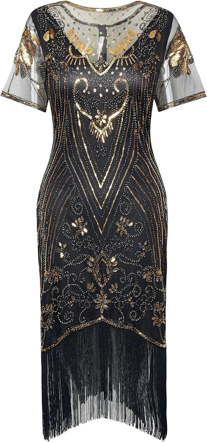 BABEYOND Flapper Dresses 1920s Gatsby - Roaring 20s Sequin Beaded Dress Fringe Dress