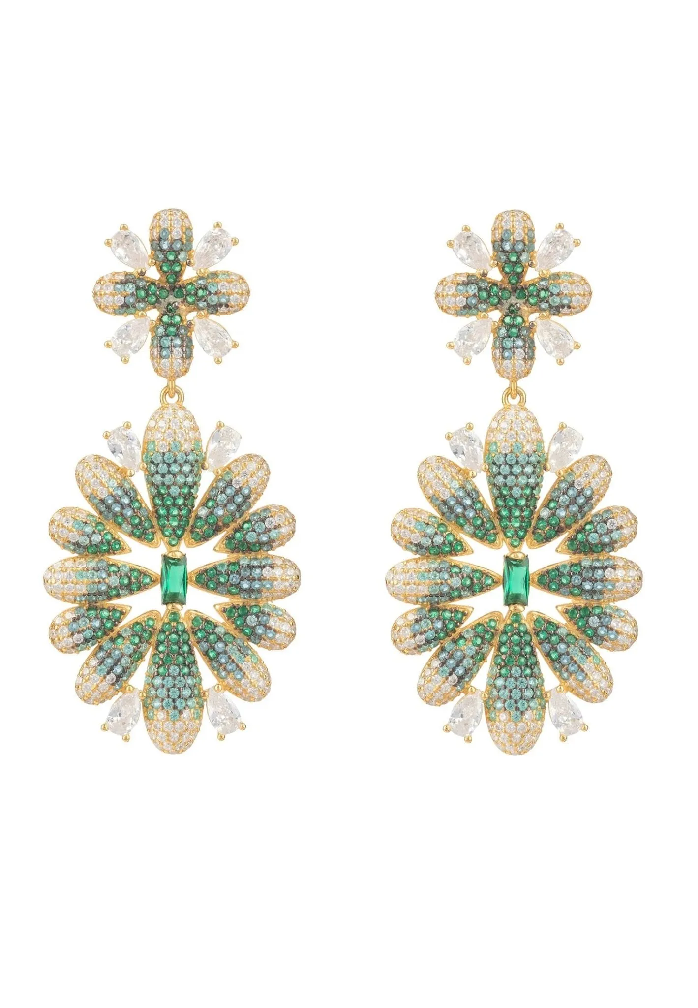 Babylon Flower Drop Earrings Gold Green