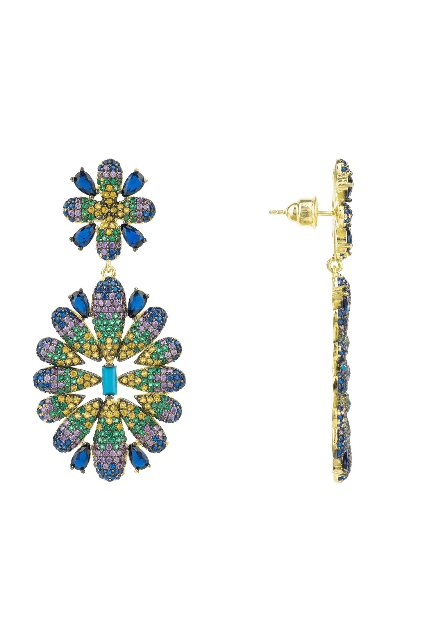 Babylon Multicoloured Flower Drop Earrings Gold