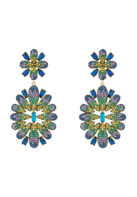 Babylon Multicoloured Flower Drop Earrings Gold