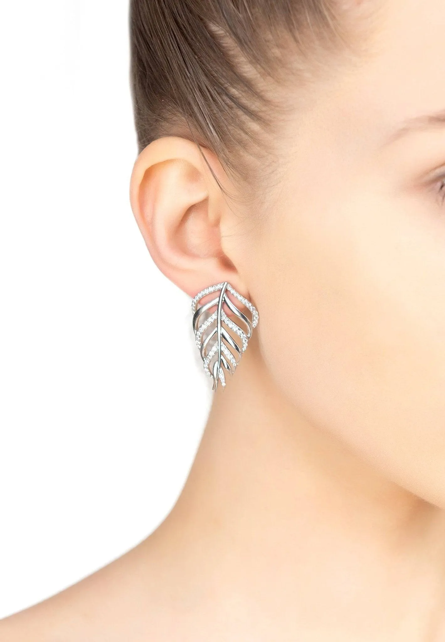 Bali Leaf Stud Earrings Silver Oxidised