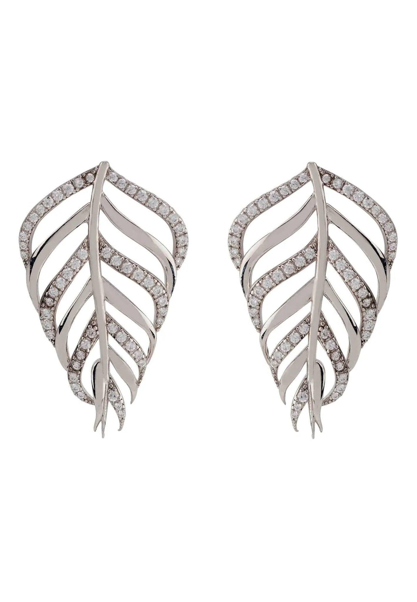 Bali Leaf Stud Earrings Silver Oxidised