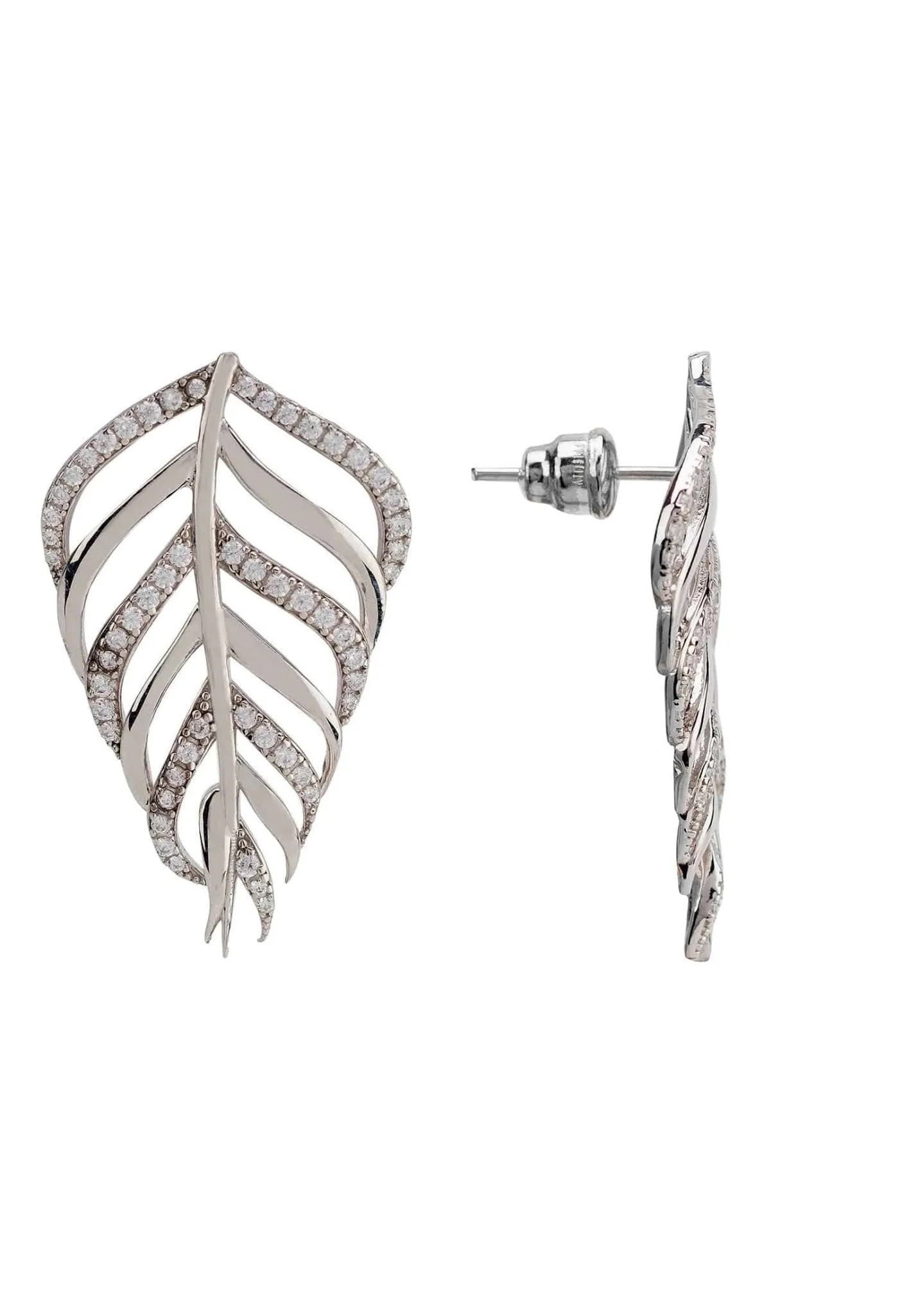 Bali Leaf Stud Earrings Silver Oxidised