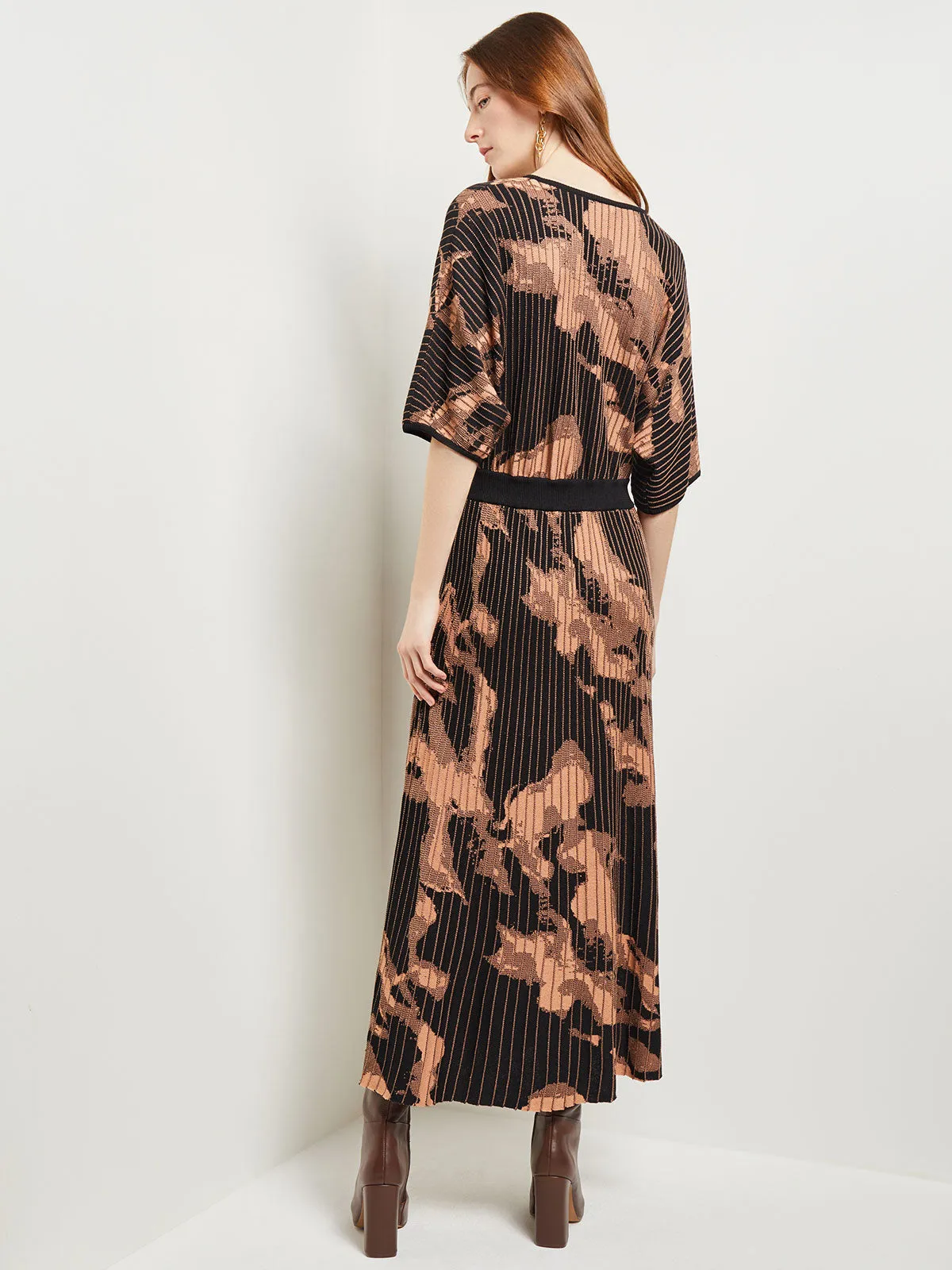 Batwing Sleeve Soft Jacquard Knit Midi Dress