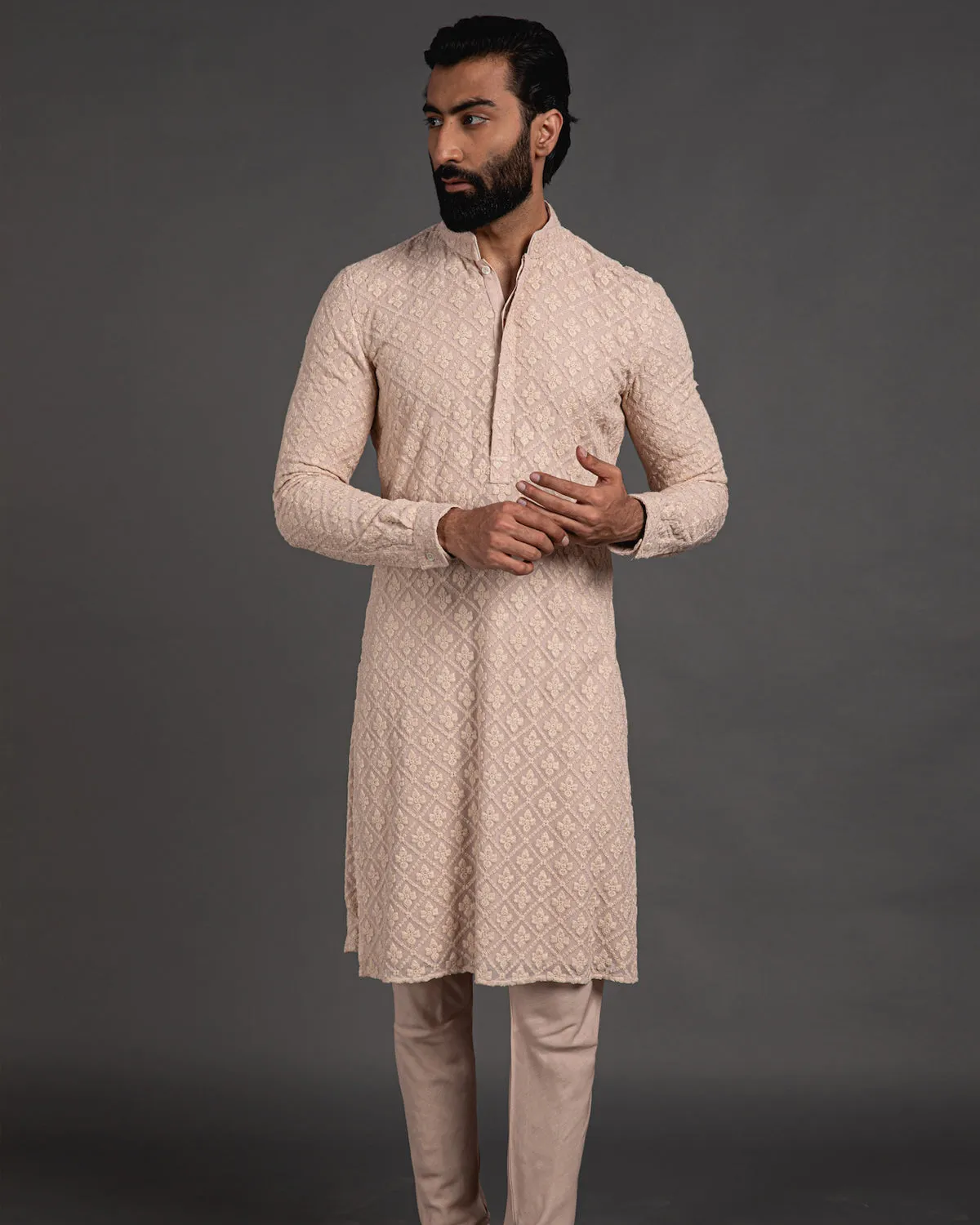Beige Churidaar With Kurta Set