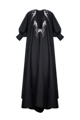 BLACK CUT-OUT TAFFETA MAXI DRESS