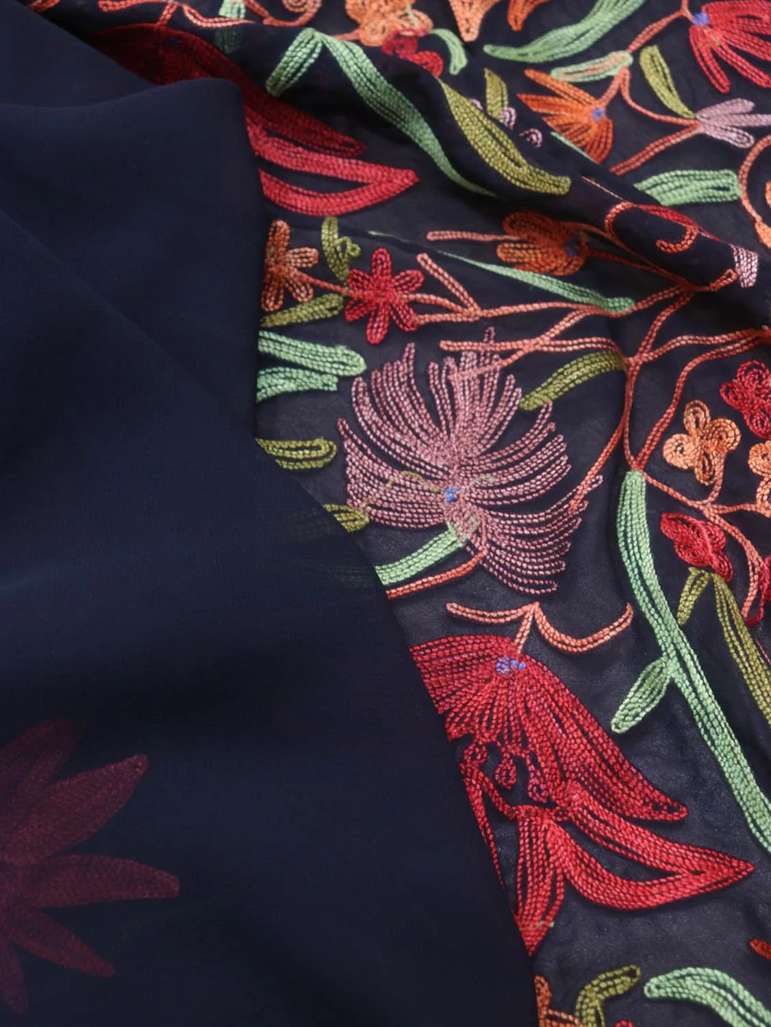 Black Embroidered Kashmiri Aari Work Georgette Saree