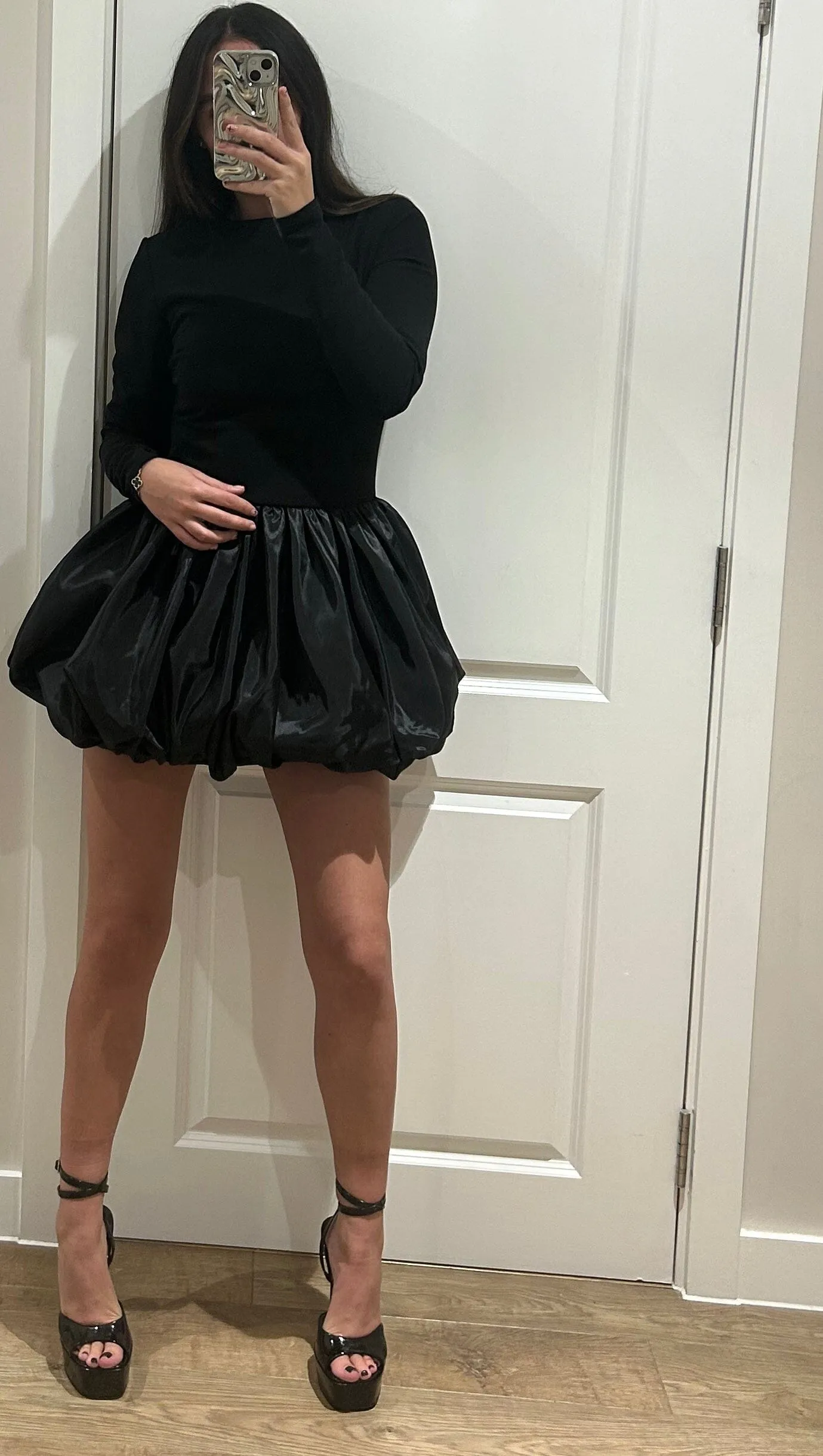 Black Puff Ball Mini Dress