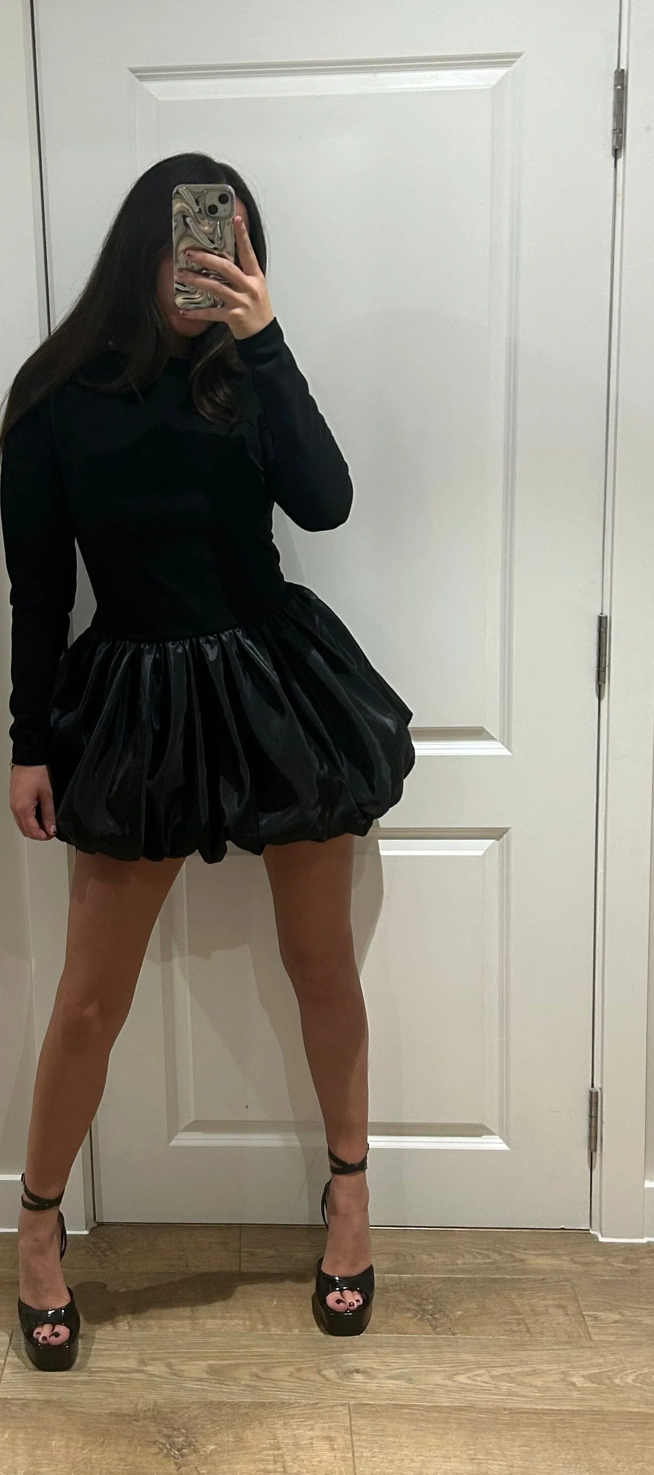 Black Puff Ball Mini Dress