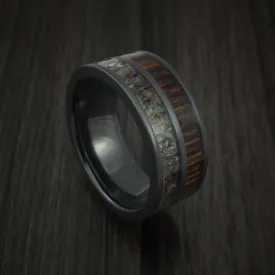 Black Titanium Men's Ring with Zircote Hardwood and Antler Inlays Custom Made Band