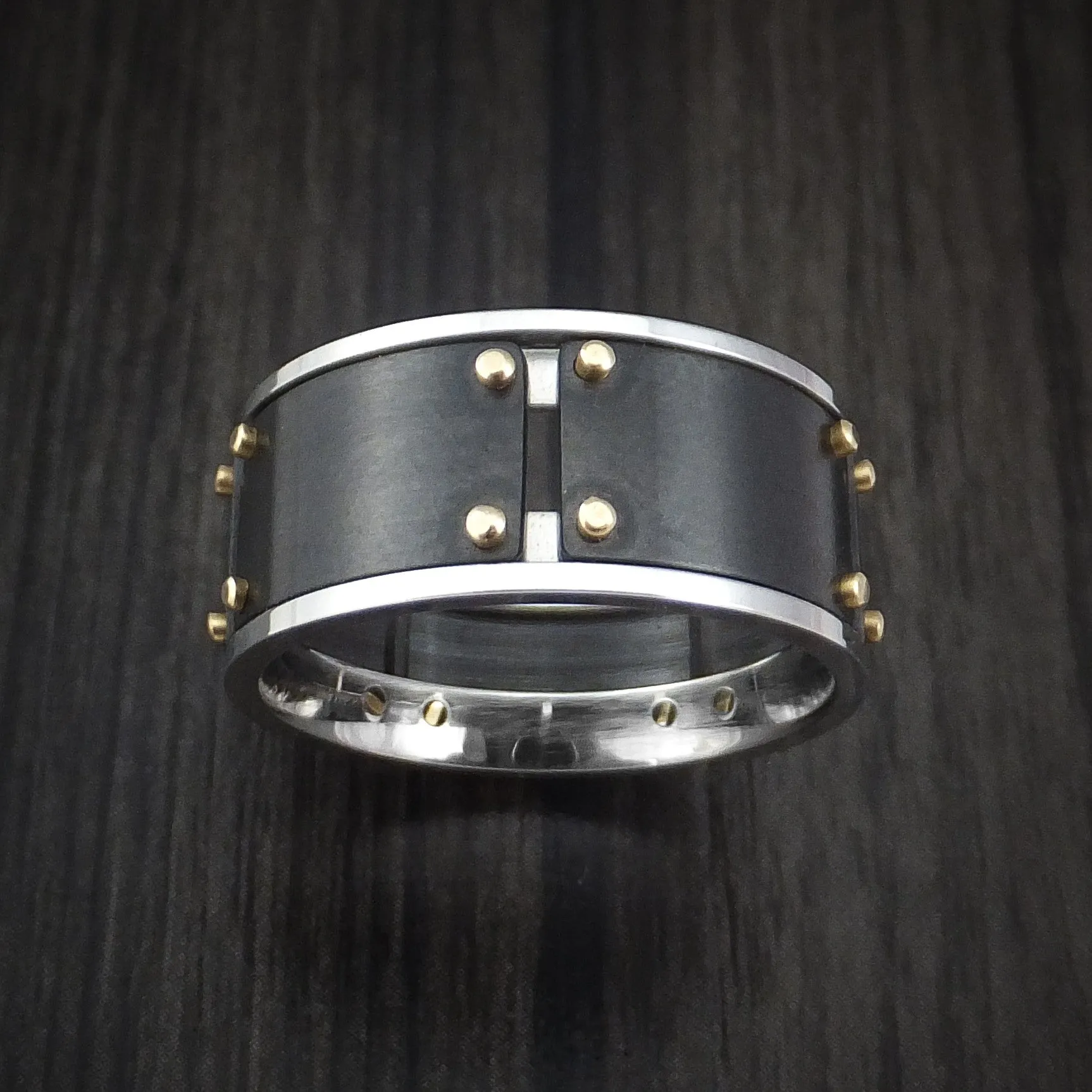 Black Zirconium and Cobalt Chrome Men's Ring with 14k Yellow Gold Custom Made Band