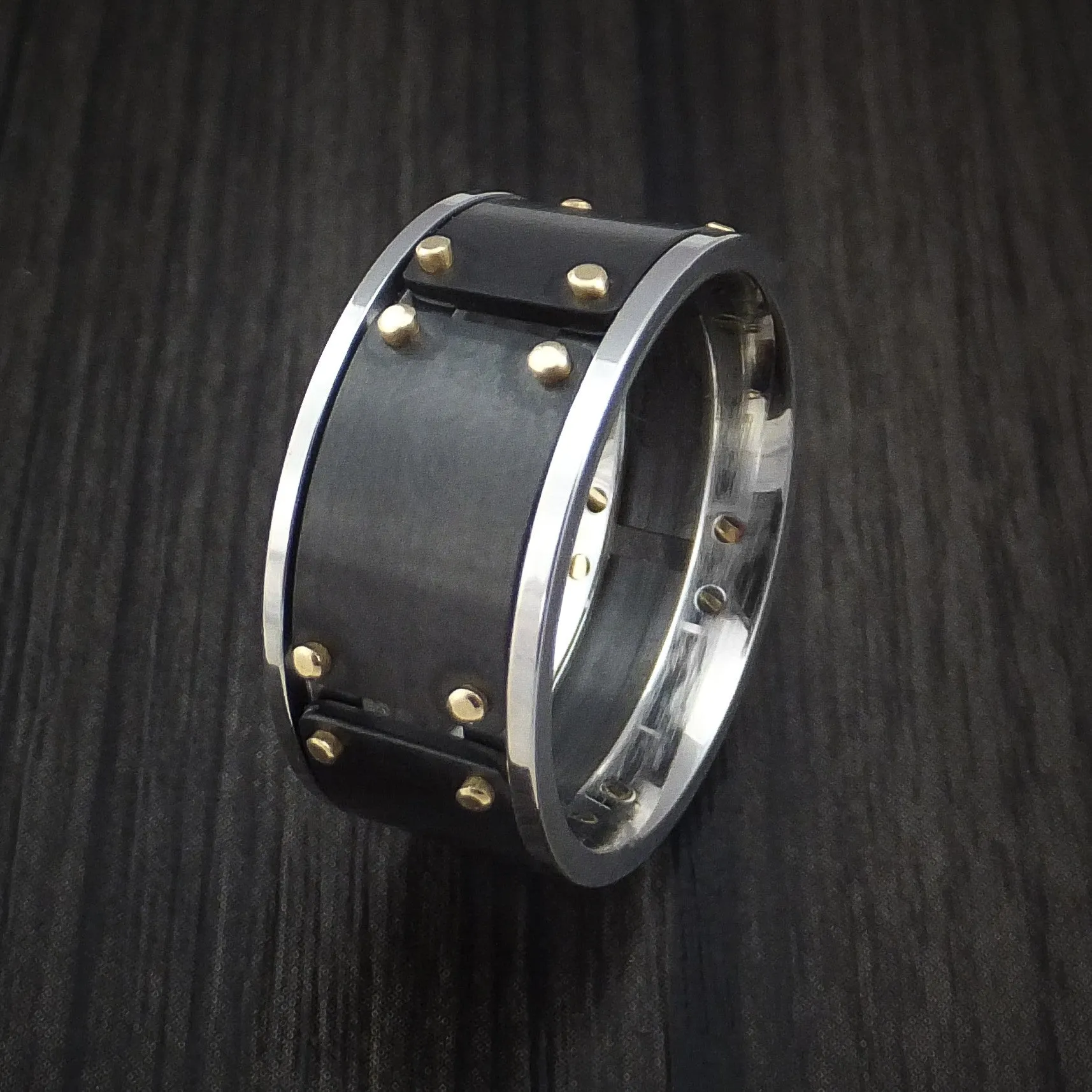Black Zirconium and Cobalt Chrome Men's Ring with 14k Yellow Gold Custom Made Band