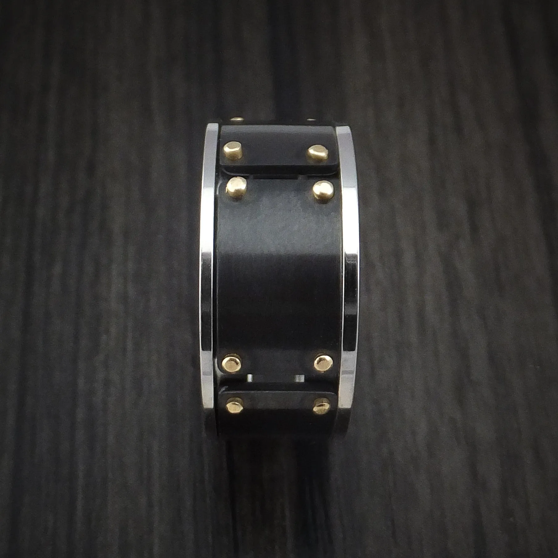 Black Zirconium and Cobalt Chrome Men's Ring with 14k Yellow Gold Custom Made Band