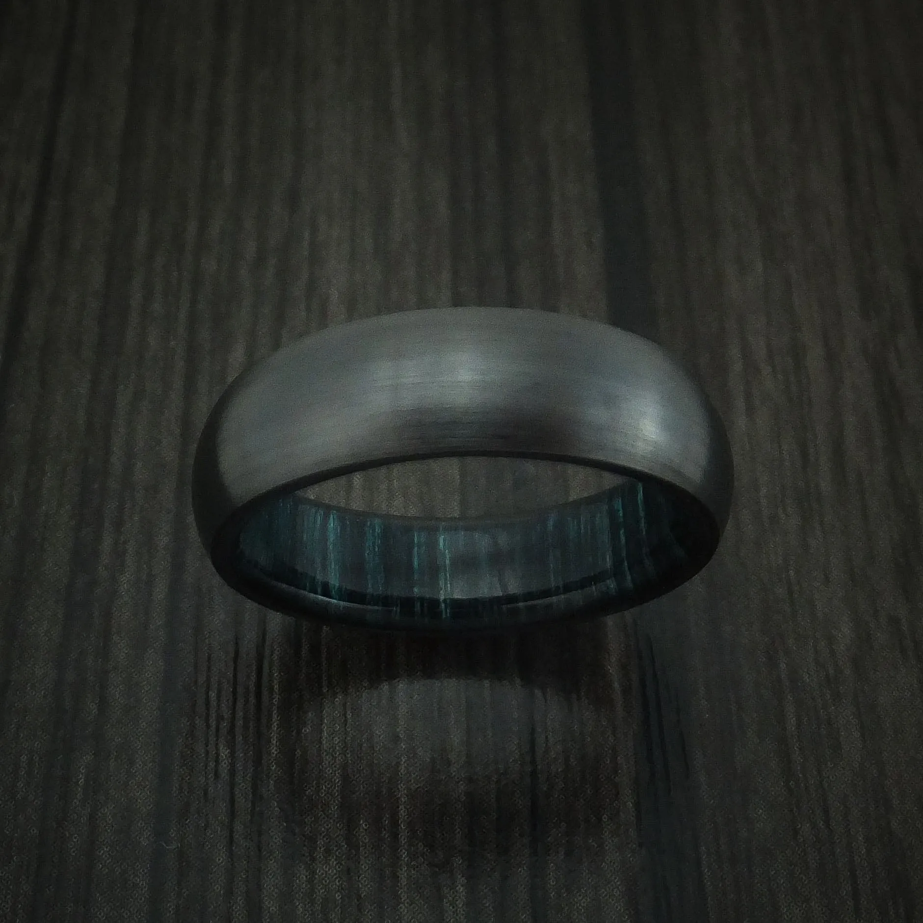 Black Zirconium and Indigo Wood Hard Wood Sleeve Men's Ring Custom Made