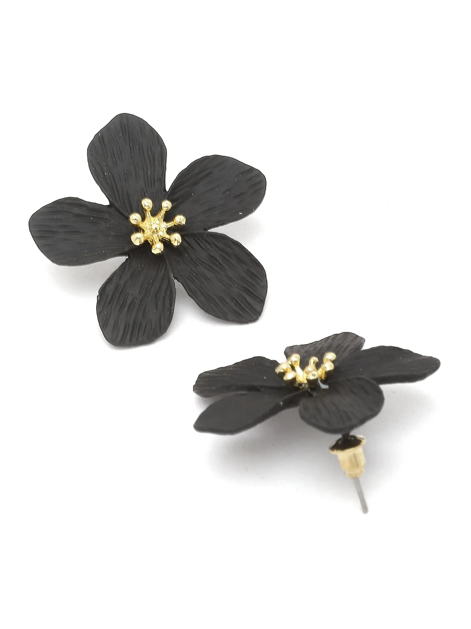 Bohey by KARATCART Floral Design Black Matt Finish Stud Earrings for Women