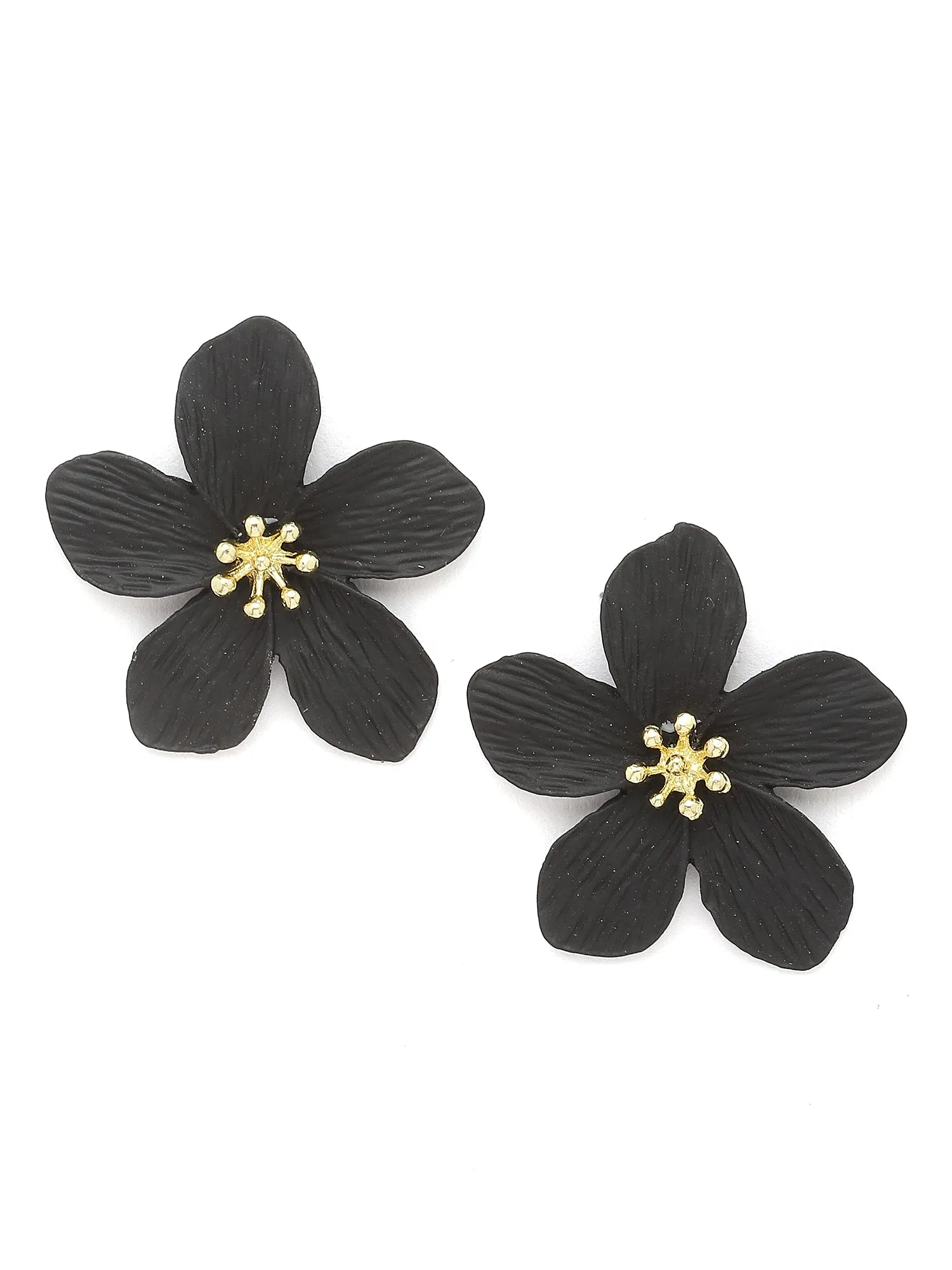 Bohey by KARATCART Floral Design Black Matt Finish Stud Earrings for Women
