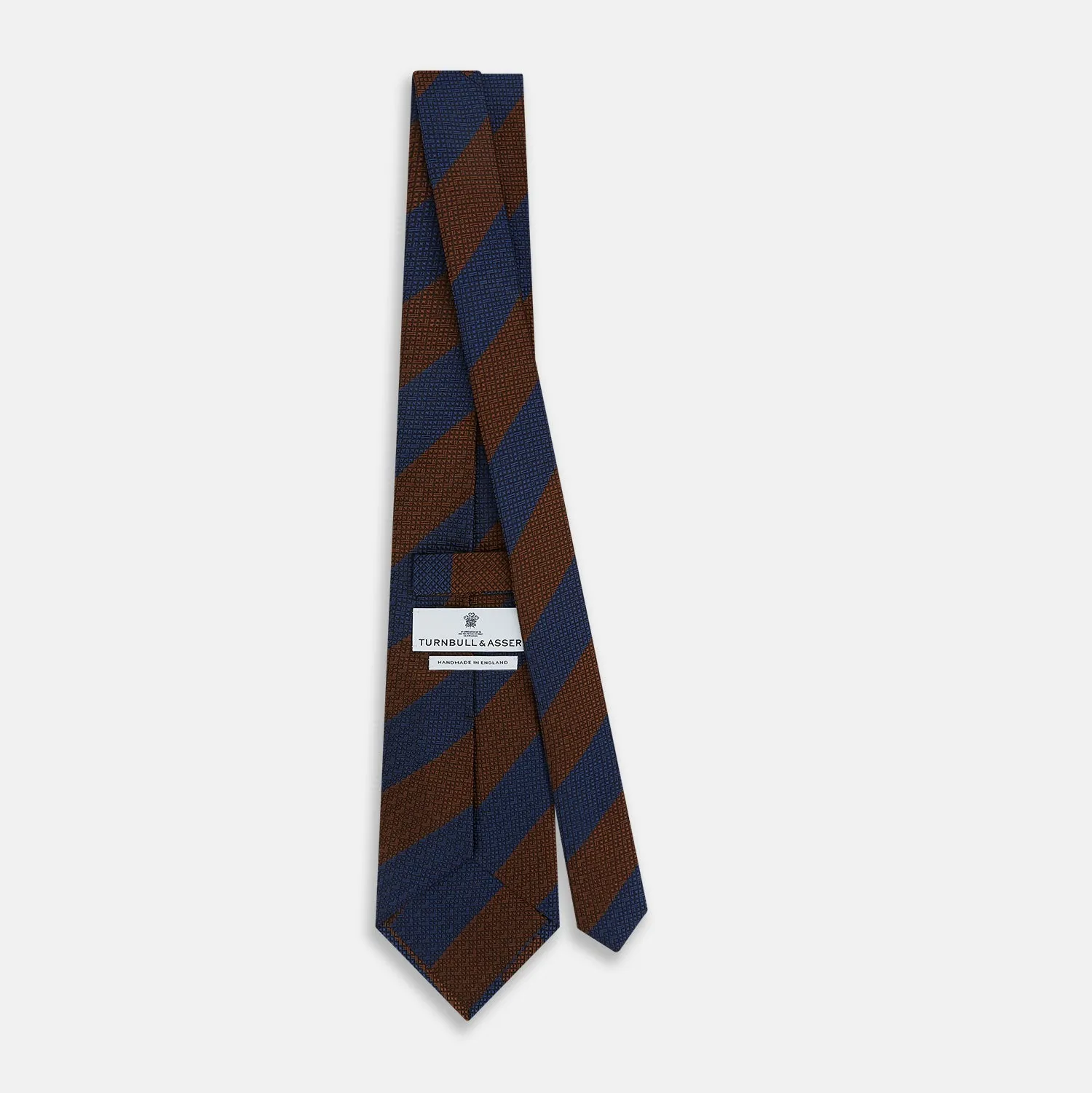 Brown and Navy Block Stripe Silk Tie