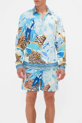 Camilla Collared Long Sleeve Shirt - Sky Cheetah