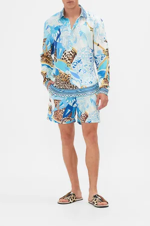 Camilla Collared Long Sleeve Shirt - Sky Cheetah