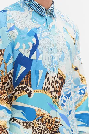 Camilla Collared Long Sleeve Shirt - Sky Cheetah