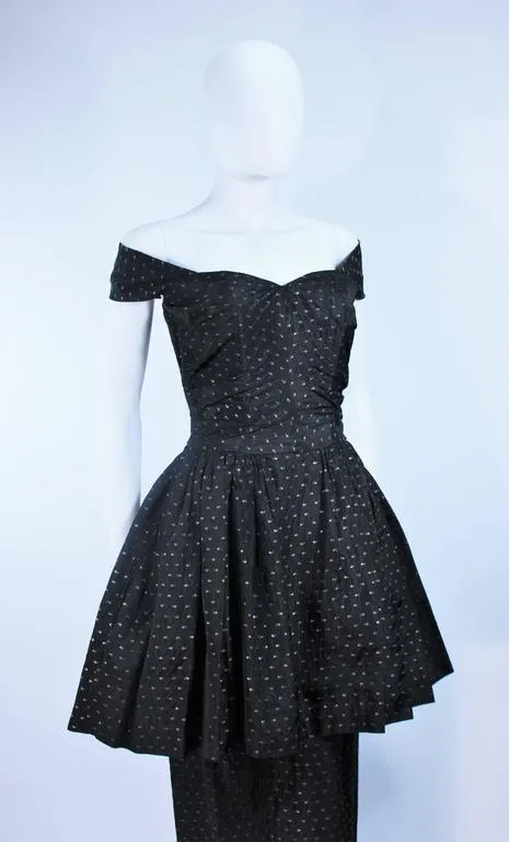 CEIL CHAPMAN Black and Gold Metallic Gown with Peplum Size 2-4