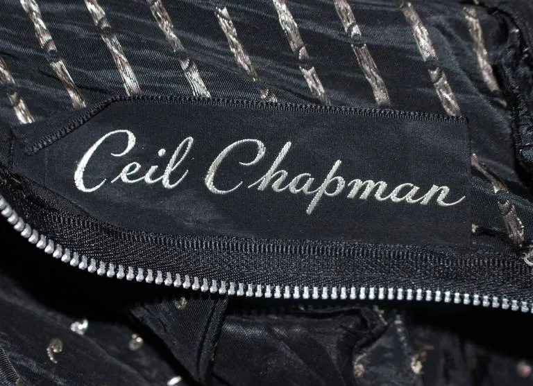 CEIL CHAPMAN Black and Gold Metallic Gown with Peplum Size 2-4
