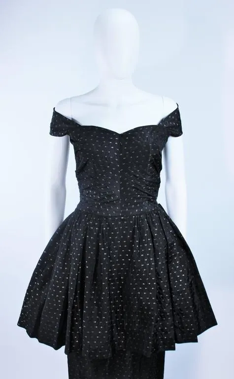 CEIL CHAPMAN Black and Gold Metallic Gown with Peplum Size 2-4