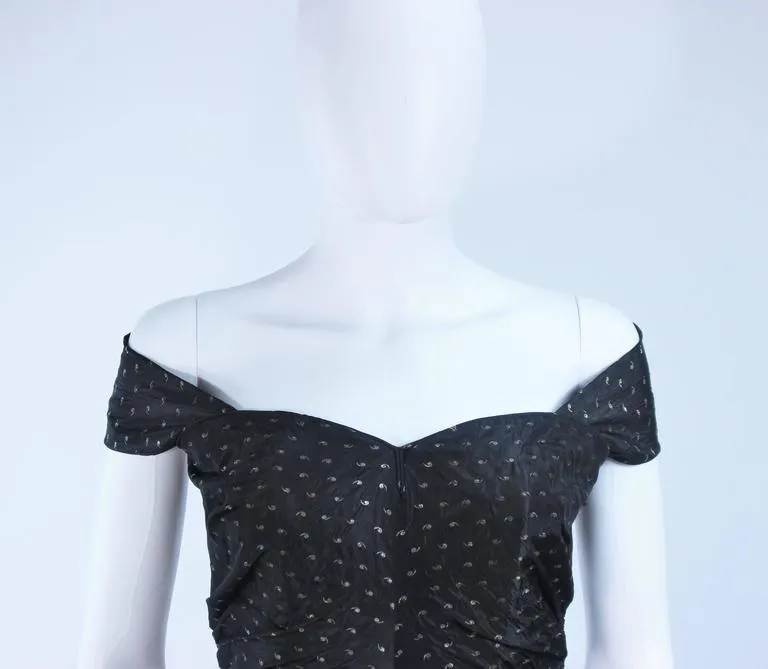CEIL CHAPMAN Black and Gold Metallic Gown with Peplum Size 2-4