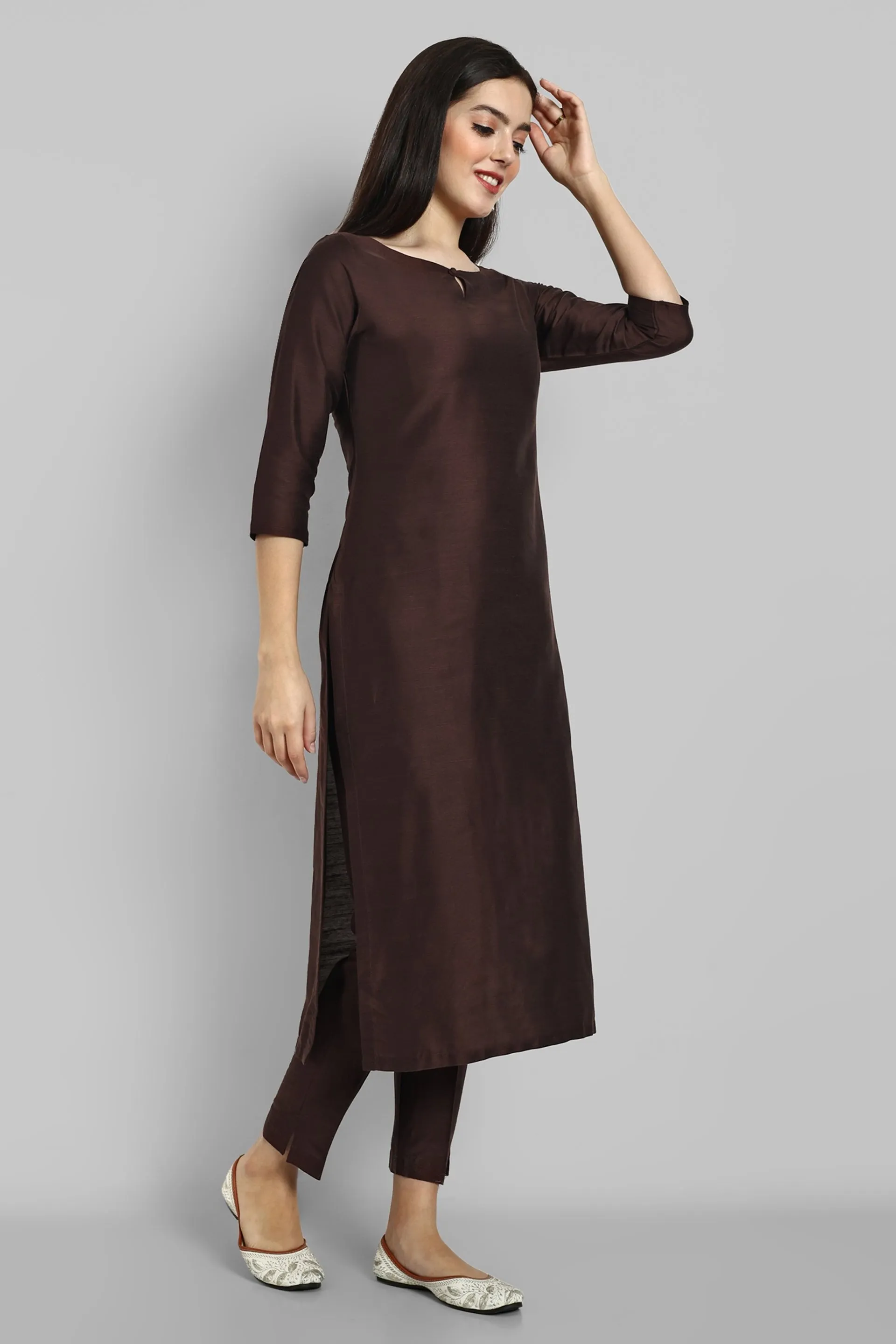 Chocolate Brown Kurta with Elasticated Pant - Set of 2