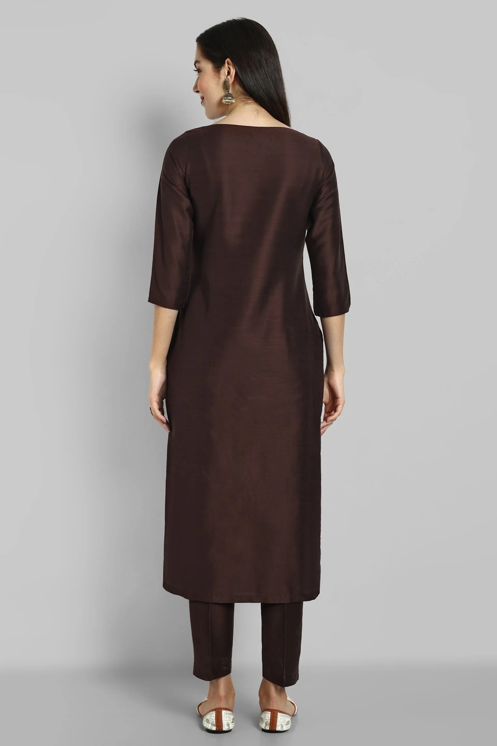 Chocolate Brown Kurta with Elasticated Pant - Set of 2