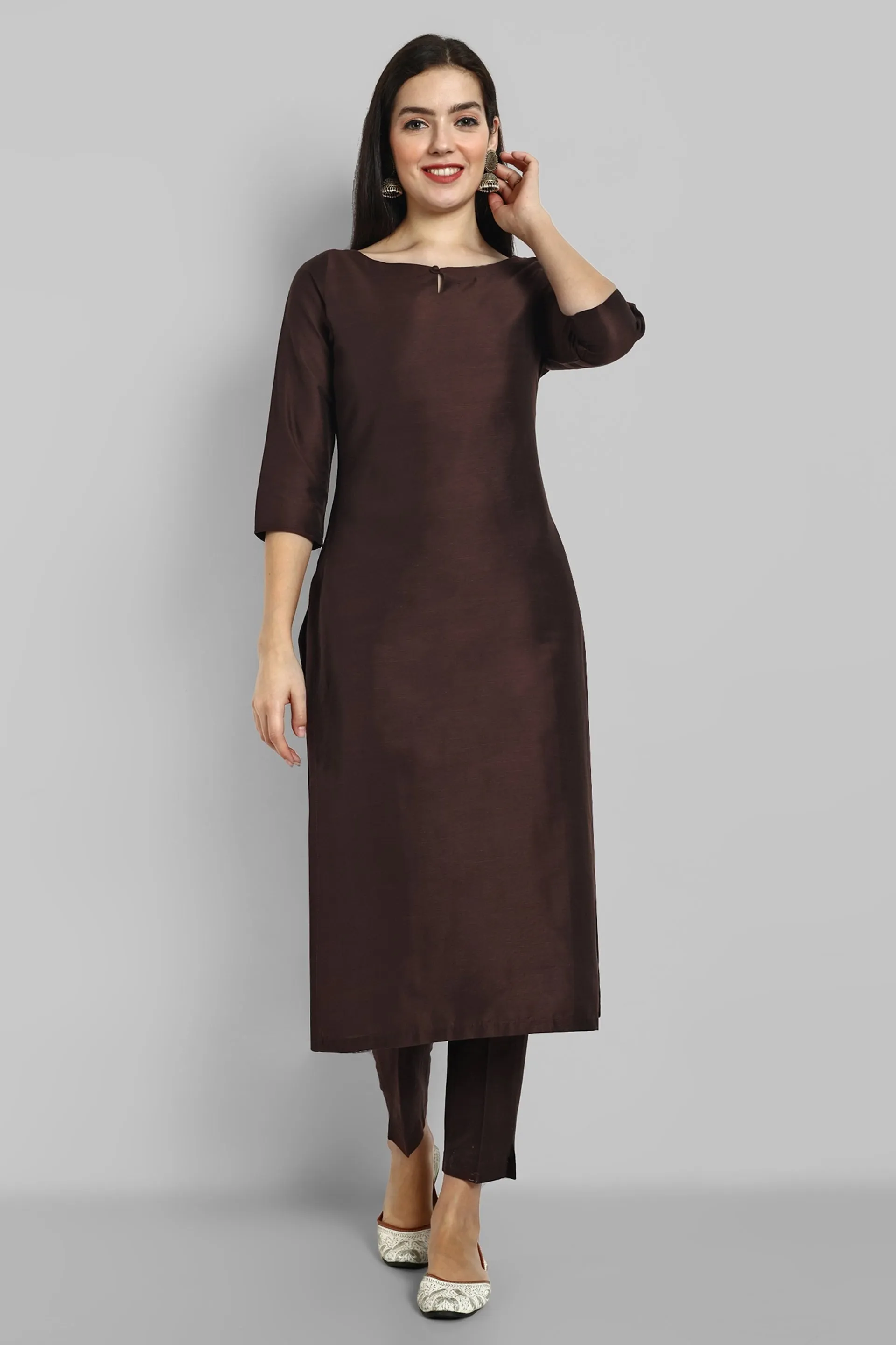 Chocolate Brown Kurta with Elasticated Pant - Set of 2