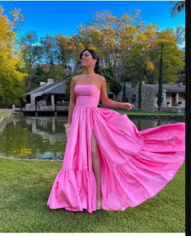 Classic Pink Strapless Prom Dress,Pink Graduation Dress,Formal Gown