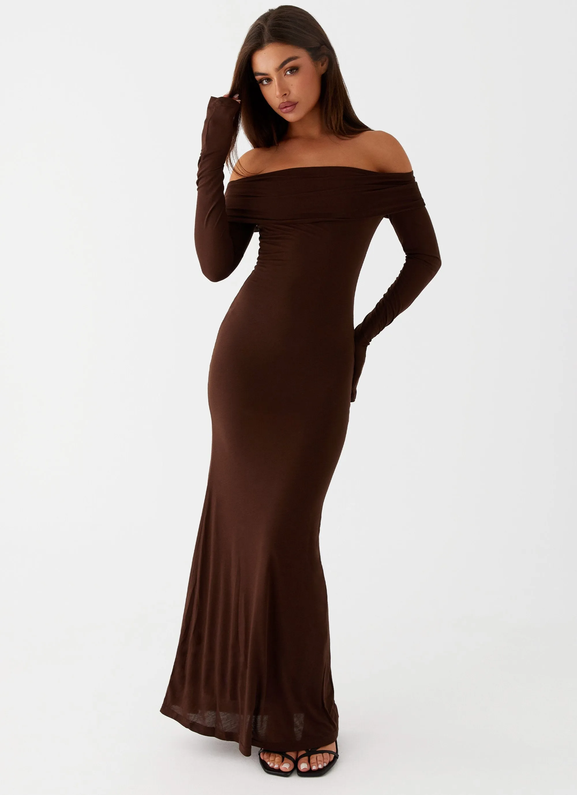 Brown Cocoa Long-Sleeve Maxi Dress