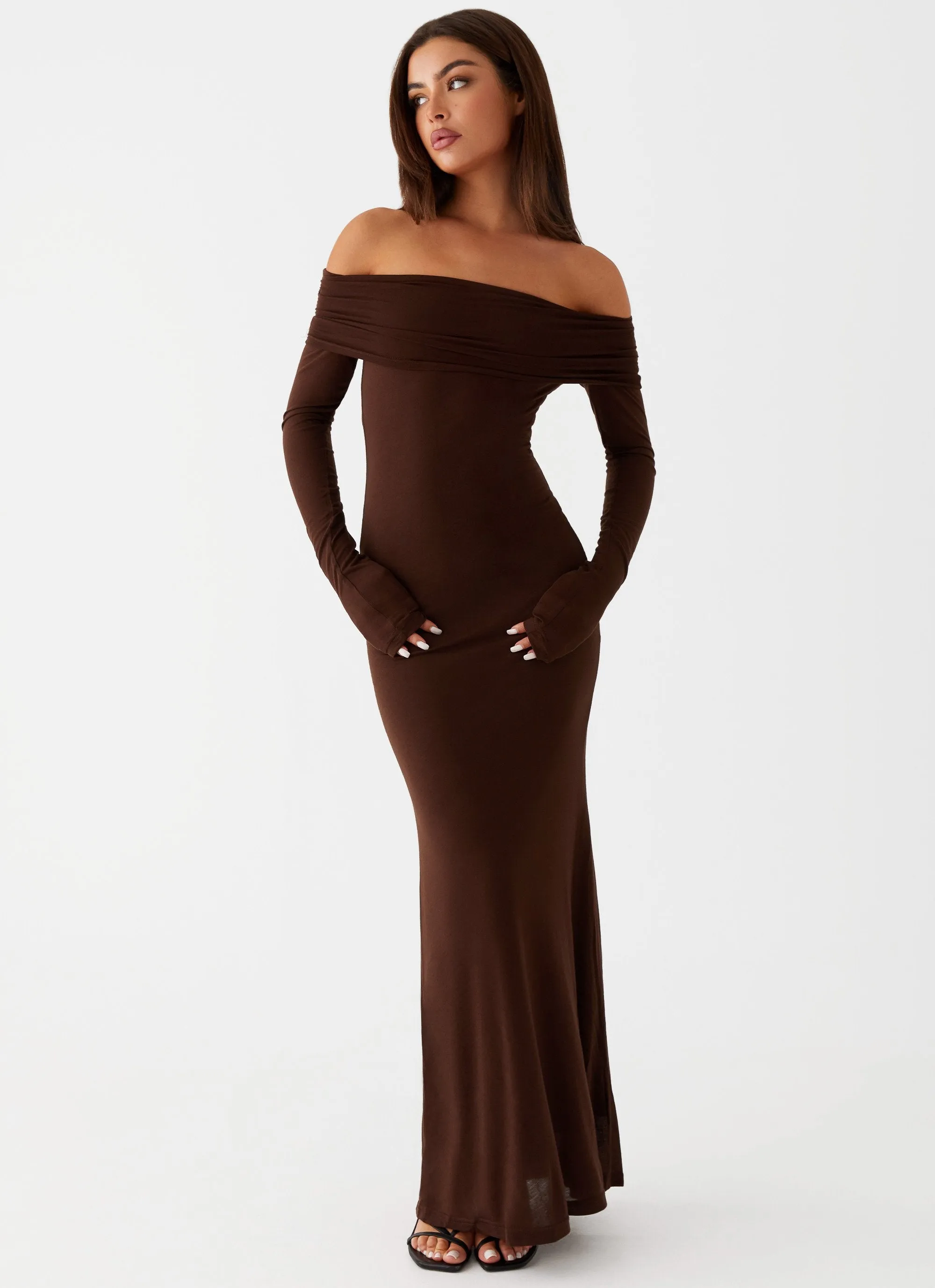 Brown Cocoa Long-Sleeve Maxi Dress