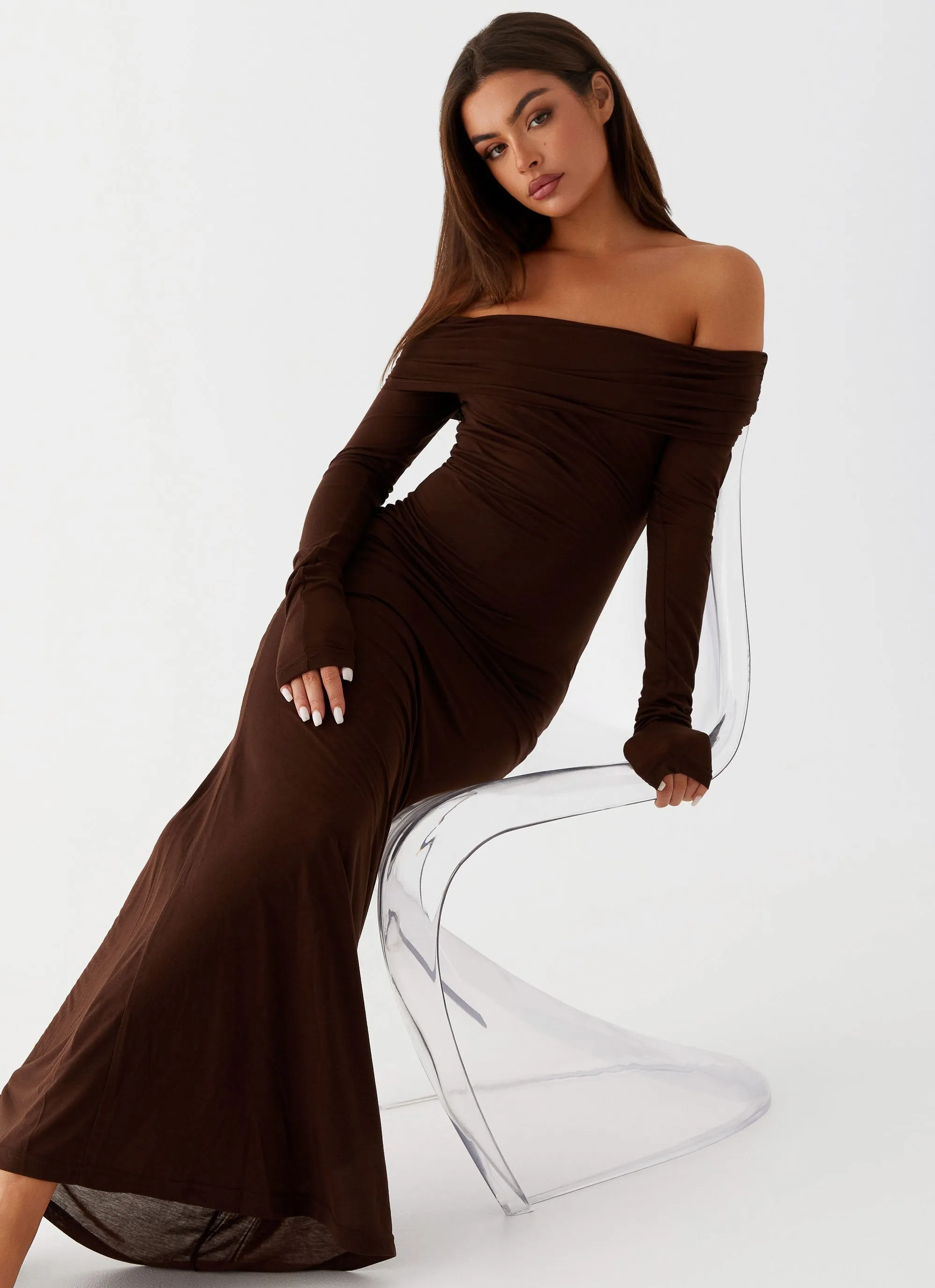 Brown Cocoa Long-Sleeve Maxi Dress