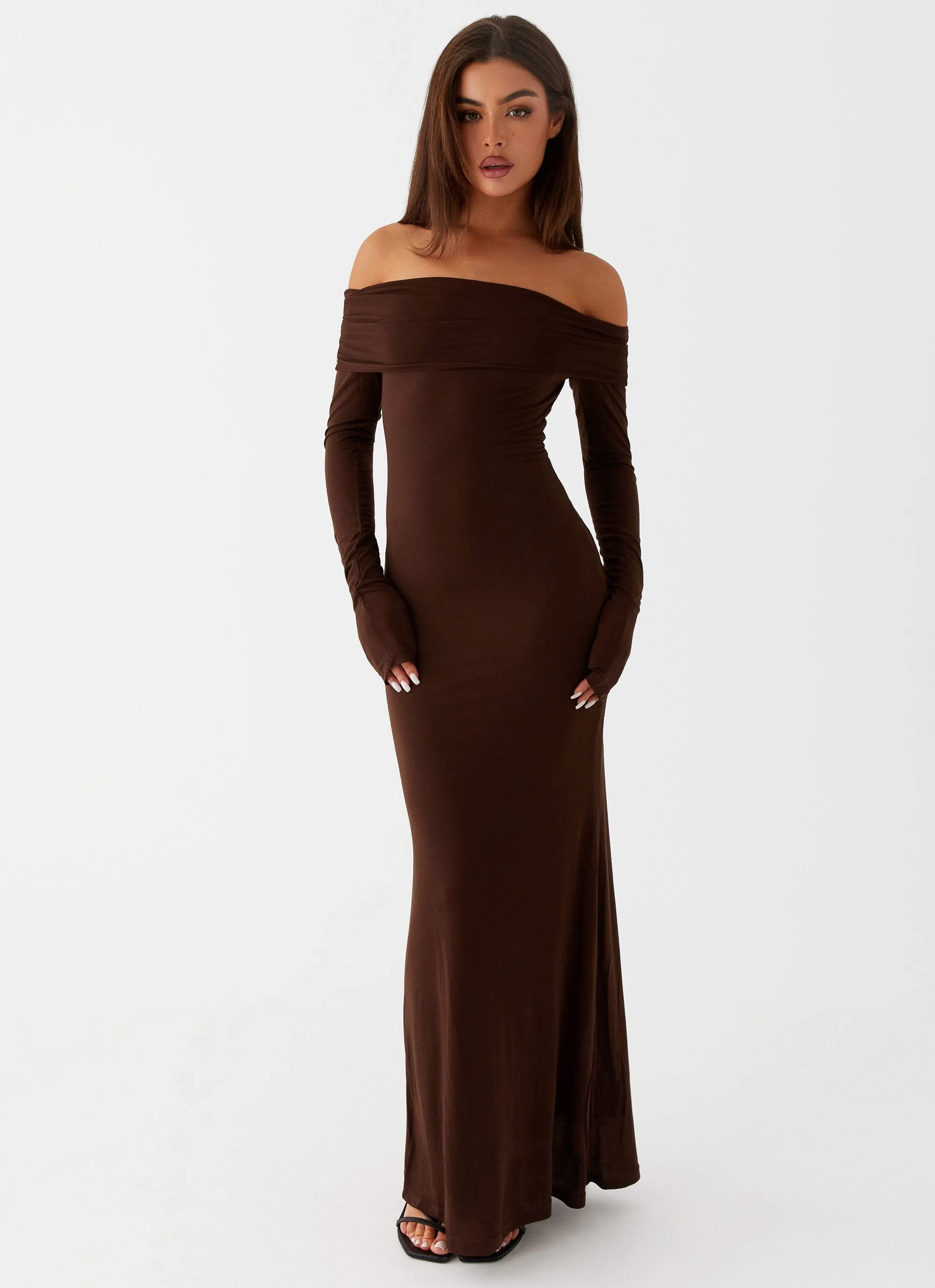 Brown Cocoa Long-Sleeve Maxi Dress