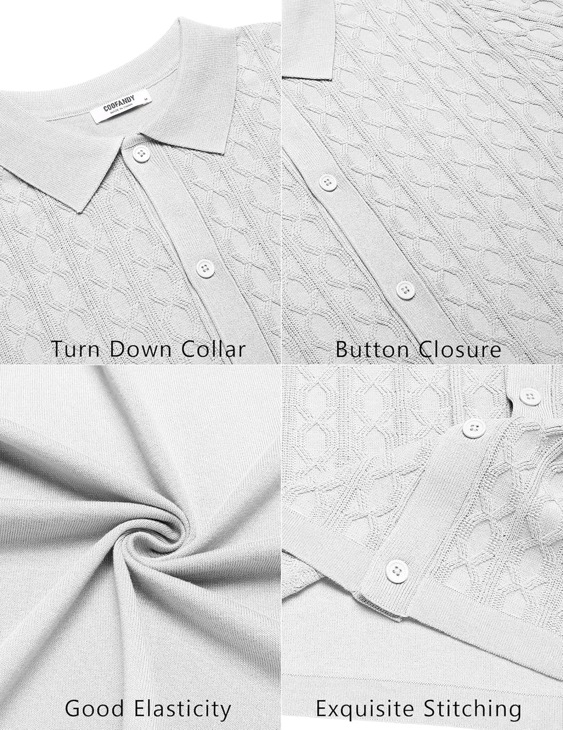 COOFANDY Men's Knit Short Sleeve Shirts Button Down Vintage Knitted Polo Shirt Casual Beach Crochet Cable Vacation Shirt