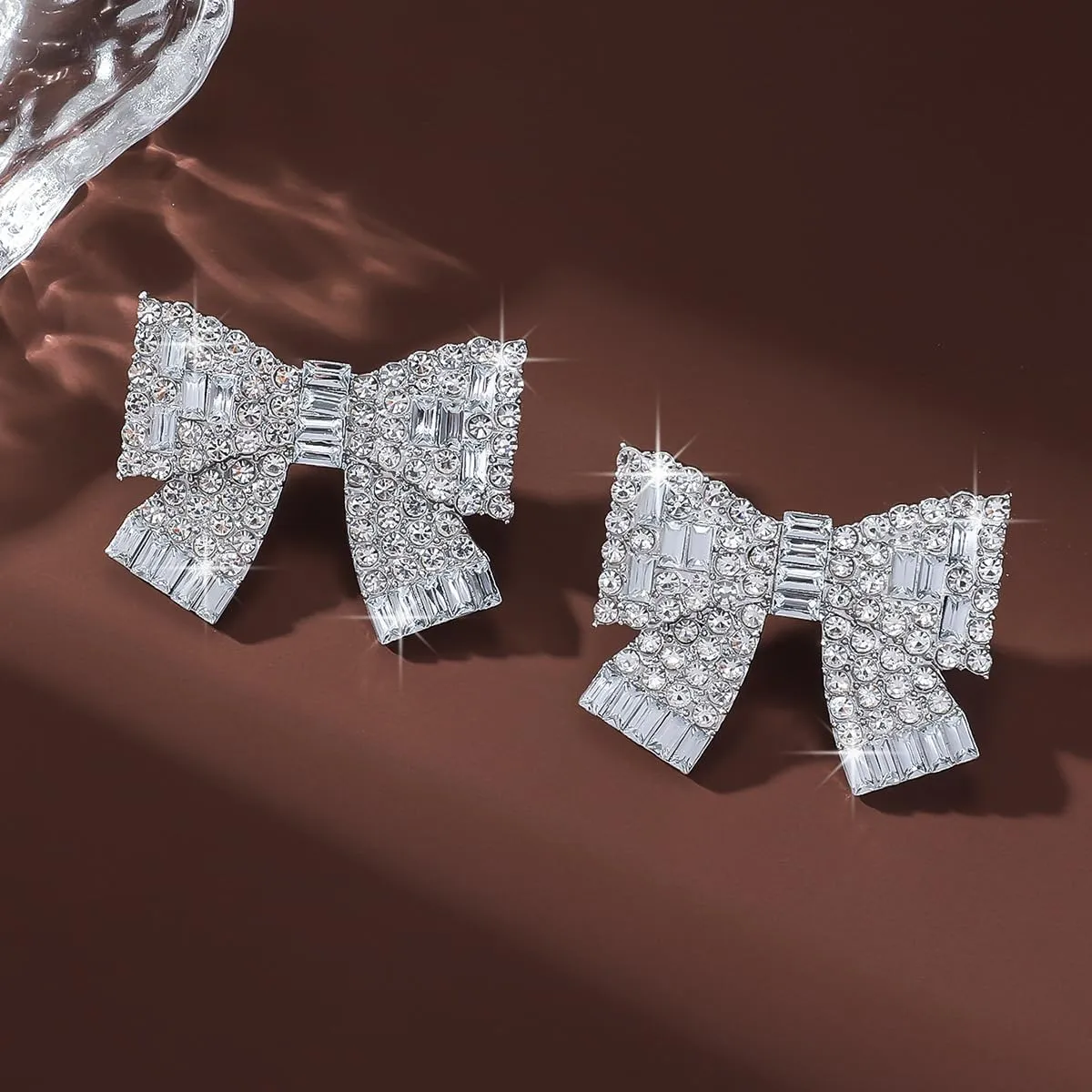 Coquette Silver & Gold Rhinestone Bow Earrings - Long Dangle & Stud Styles for Women - Christmas Jewelry