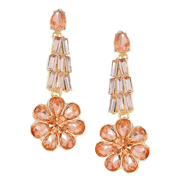 Crystal Rhinestone Flower Evening Earrings