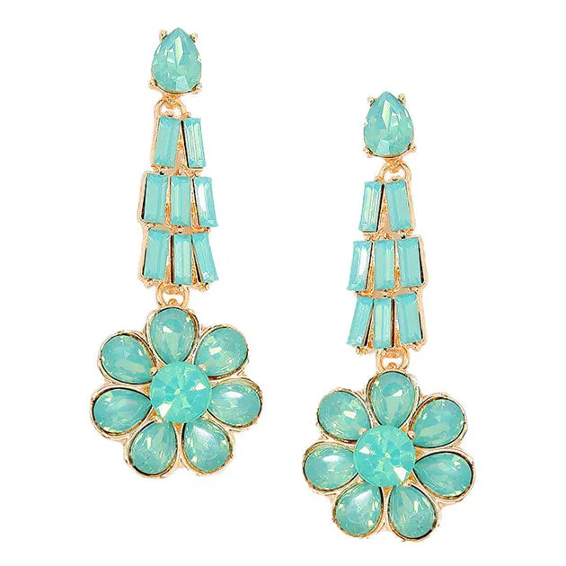 Crystal Rhinestone Flower Evening Earrings