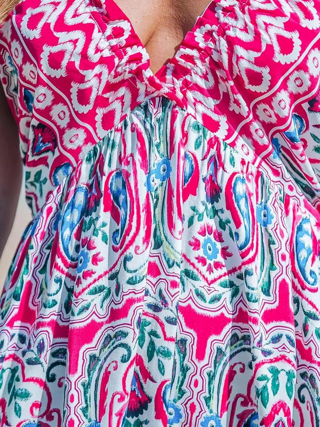 CUPSHE Women Backless Floral Summer Dress Plunging V Halter Neck Spaghetti Strap Ruffle Casual Beach Holiday Maxi Dress