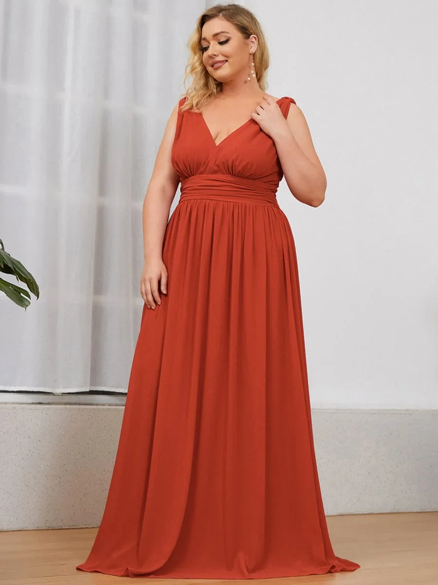 Custom Size Chiffon Sleeveless V-Neck Maxi Bridesmaid Dress