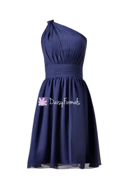 Deep Blue Chiffon Bridesmaid Dresses Custom Short Bridal Party Dress Formal Dress (BM837)
