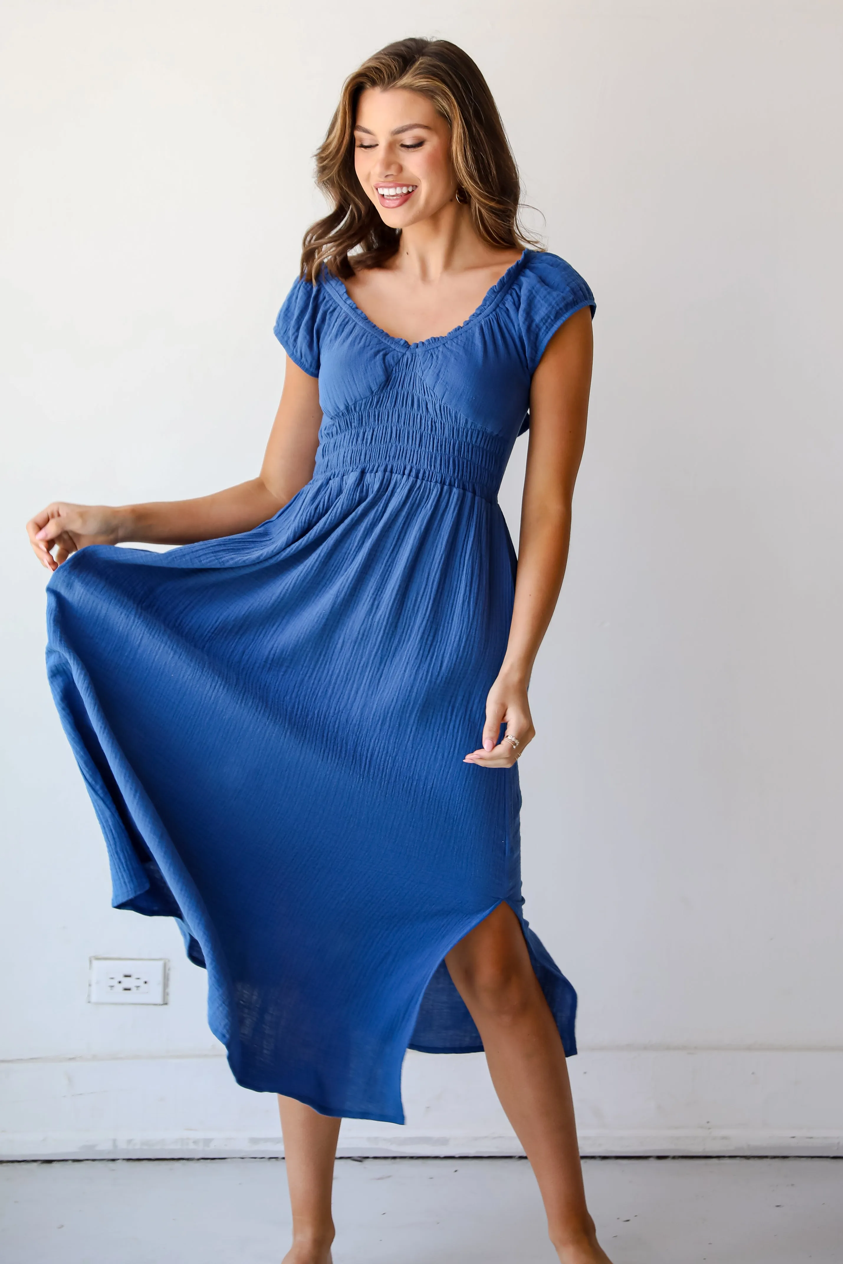 Destined For Sun Blue Linen Maxi Dress