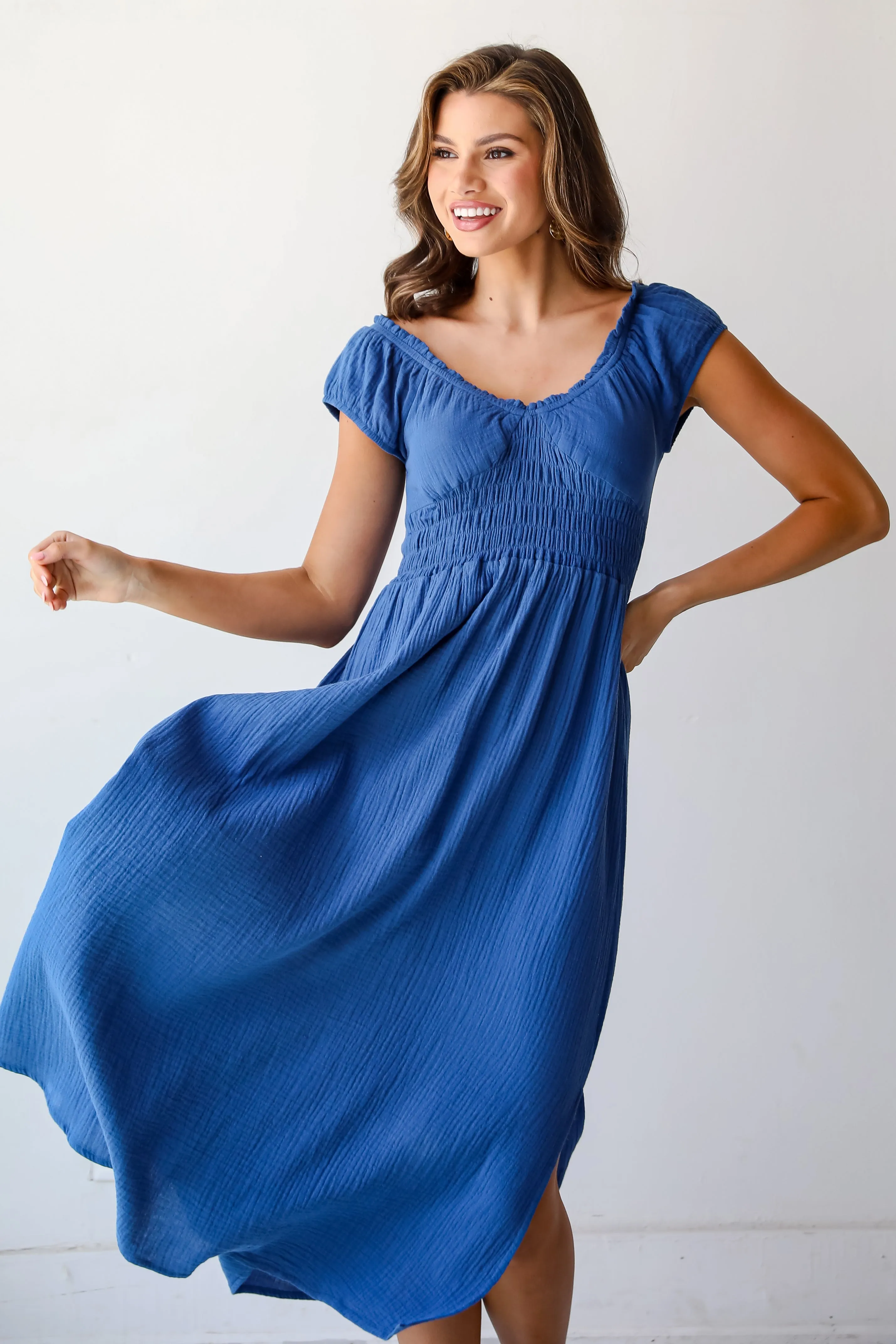 Destined For Sun Blue Linen Maxi Dress